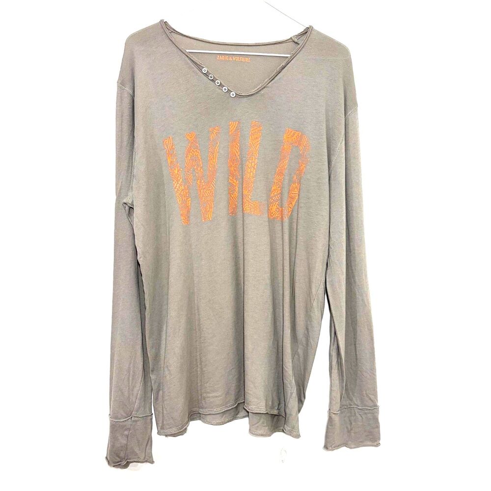 Zadig & Voltaire Monastir ML Wild Graphic Henley T-Shirt - Gray/Orange L